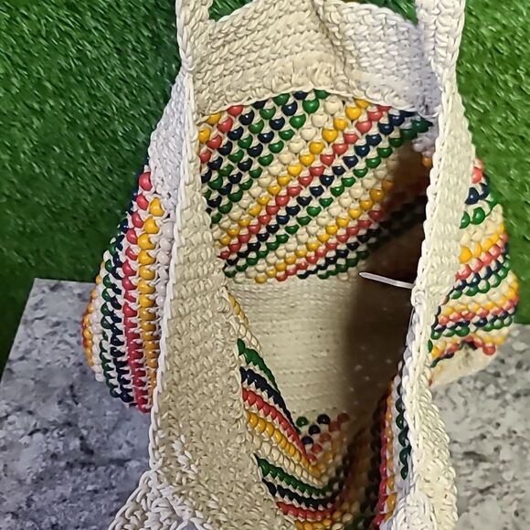 Madewell The Beaded Crochet Abaca Tote Bag Natural Rainbow